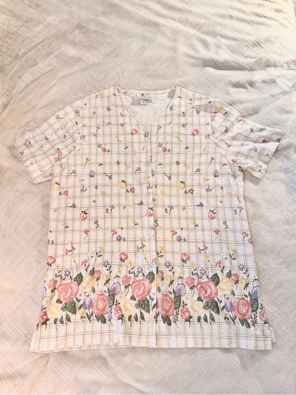 Vintage Cape Cod Sportswear Floral Plaid Button-Up Cottagecore Grannycore sz 2XL